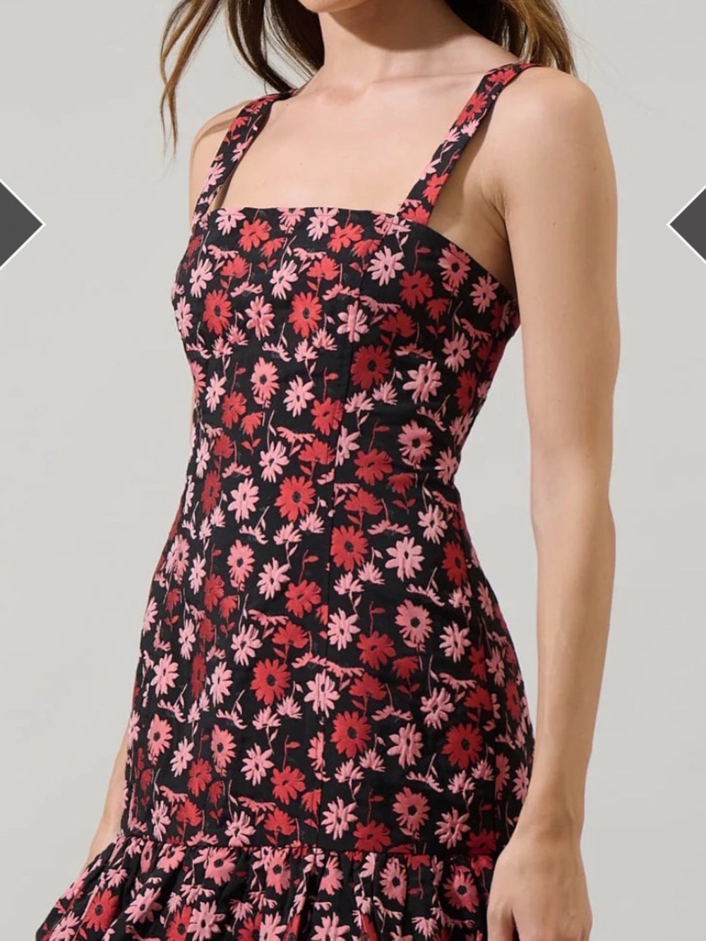 Sugarlips Black Midi Dress with Pink & Red Floral Print